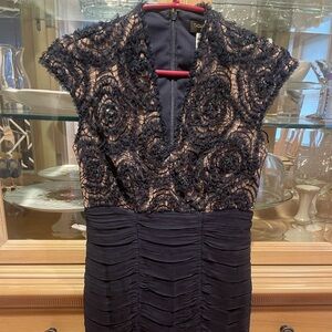 Tadashi Shoji navy and Cream Lace Midi Dress